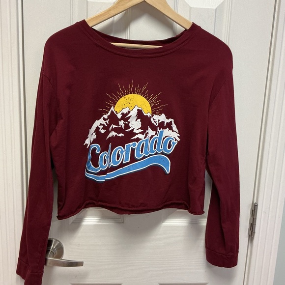 Colorado Burgundy SZ M Long Sleeve Crop Top Women’s Outdoor Hiking Gorpcore - Picture 1 of 7